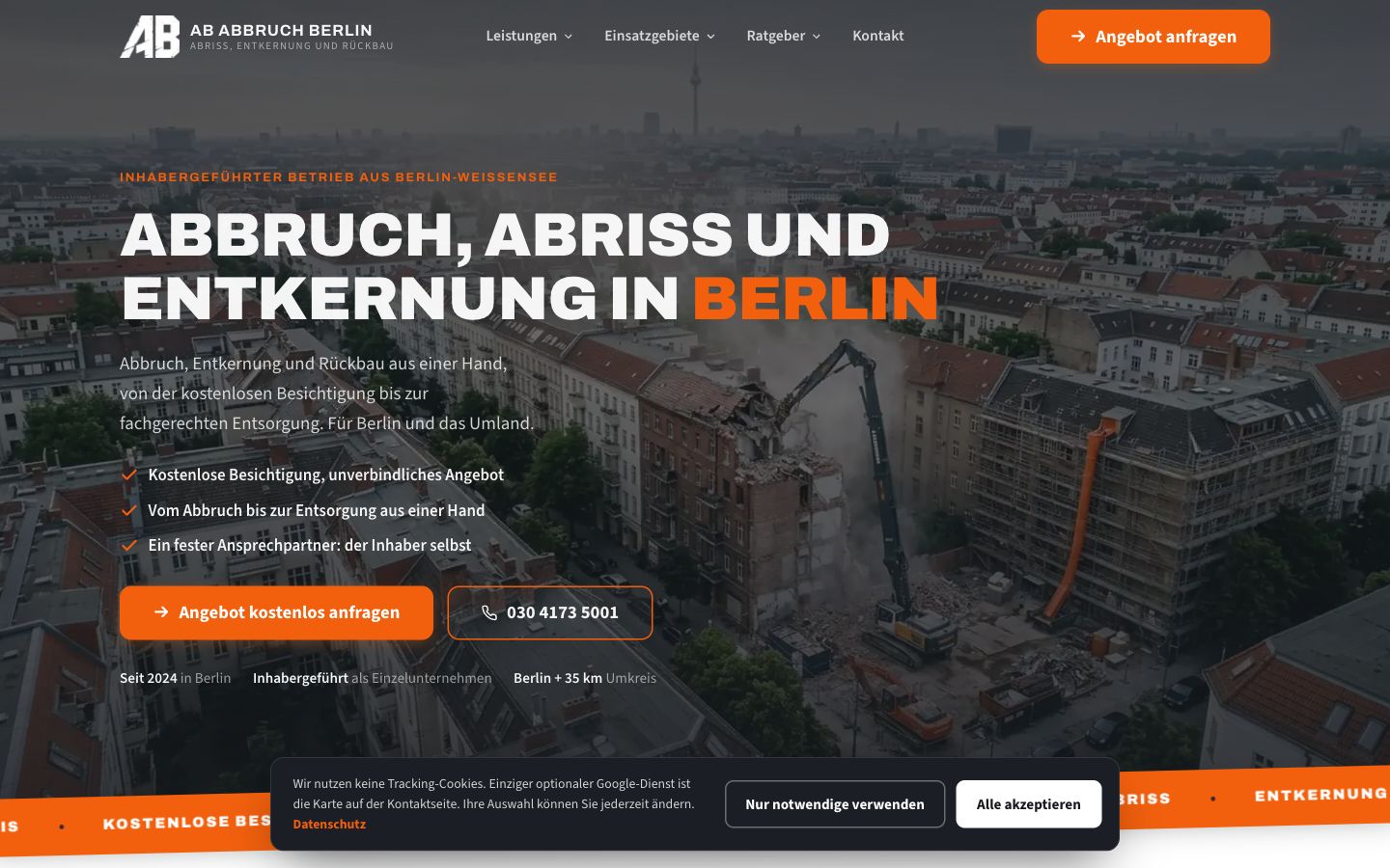 Startseite von AB Abbruch Berlin, erstellt von Blitzwebsite