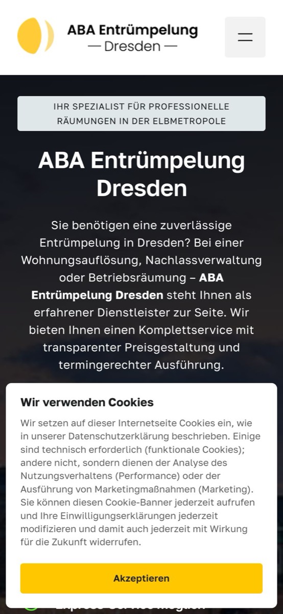 Handy-Ansicht der Website von ABA Entrümpelung Dresden