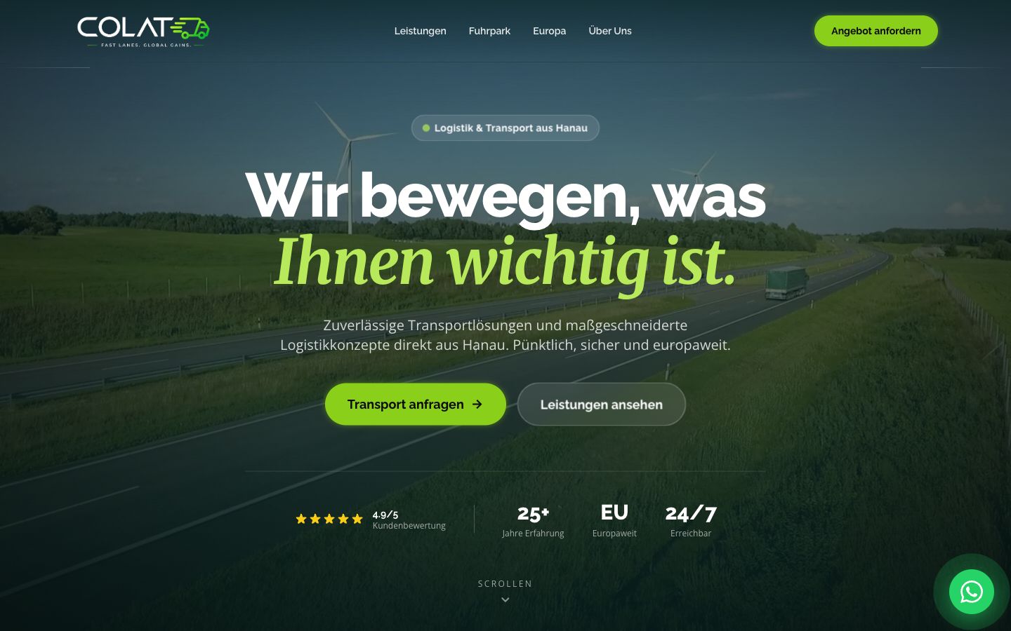 Startseite von COLAT Care of Logistics, erstellt von Blitzwebsite