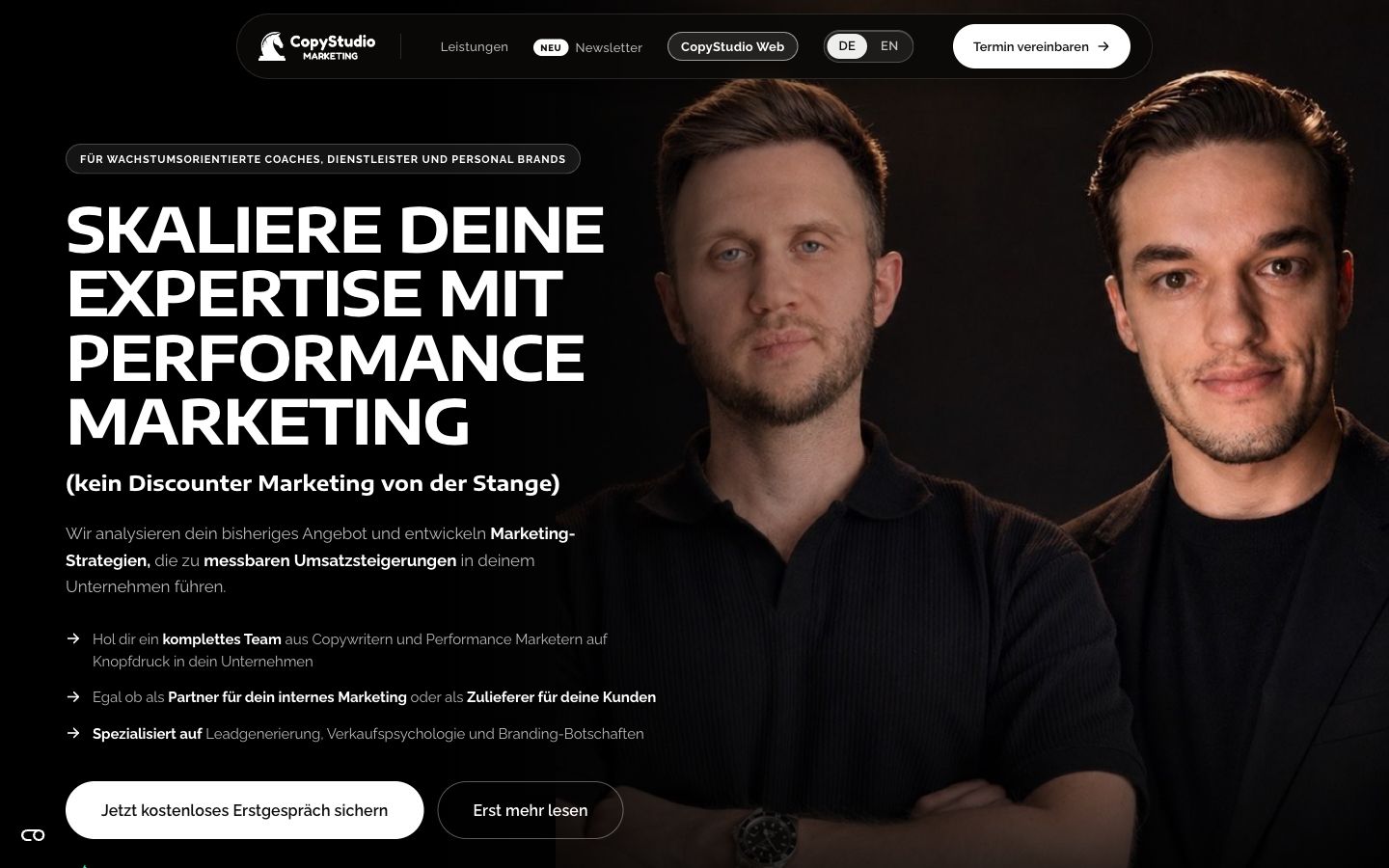 Startseite von CopyStudio, erstellt von Blitzwebsite