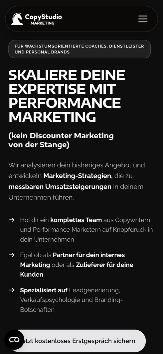 Handy-Ansicht der Website von CopyStudio