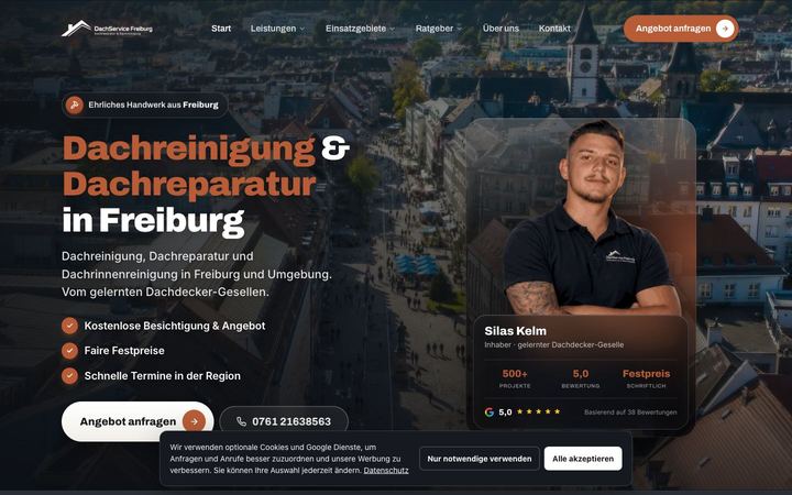 Website von DachService Freiburg, erstellt von Blitzwebsite