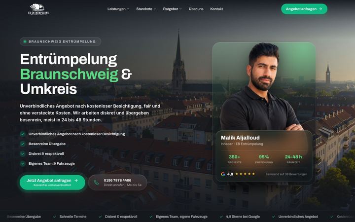Website von EB Entrümpelung Braunschweig, erstellt von Blitzwebsite