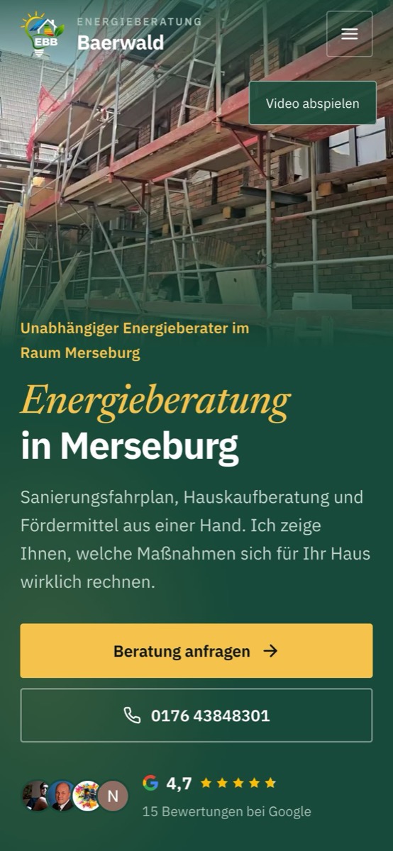 Handy-Ansicht der Website von Energieberatung Baerwald
