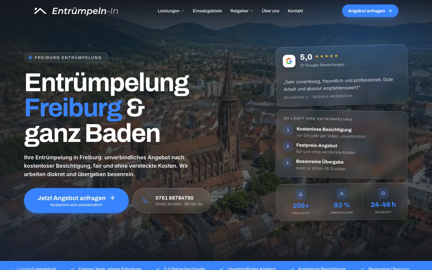 Startseite von Entrümpeln-In, erstellt von Blitzwebsite