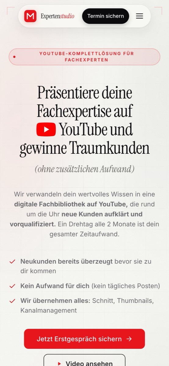 Handy-Ansicht der Website von Expertenstudio