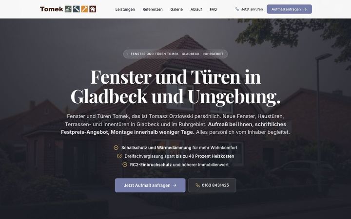 Website von Fenster und Türen Tomek, erstellt von Blitzwebsite