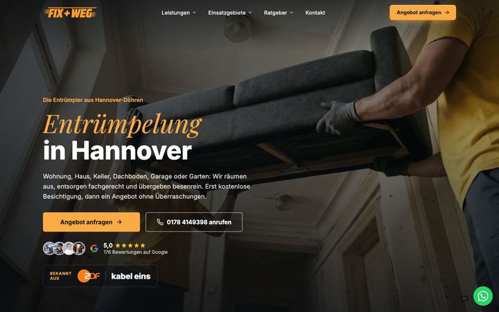 Website von Fix + weg, erstellt von Blitzwebsite
