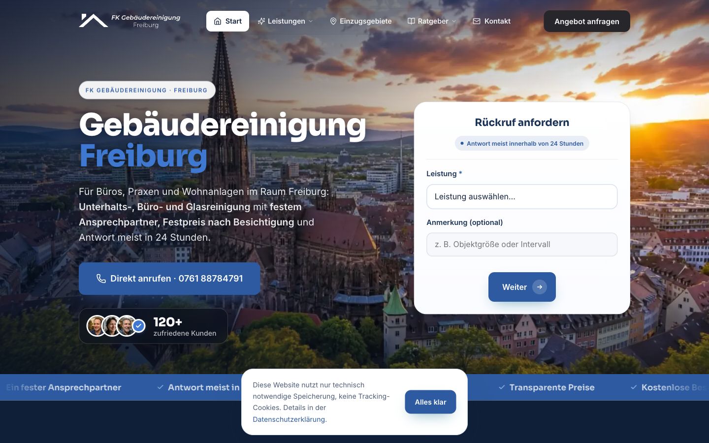 Startseite von FK Gebäudereinigung, erstellt von Blitzwebsite