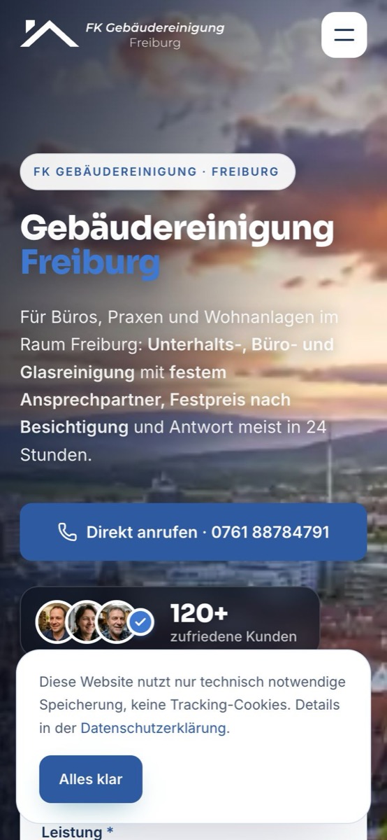 Handy-Ansicht der Website von FK Gebäudereinigung