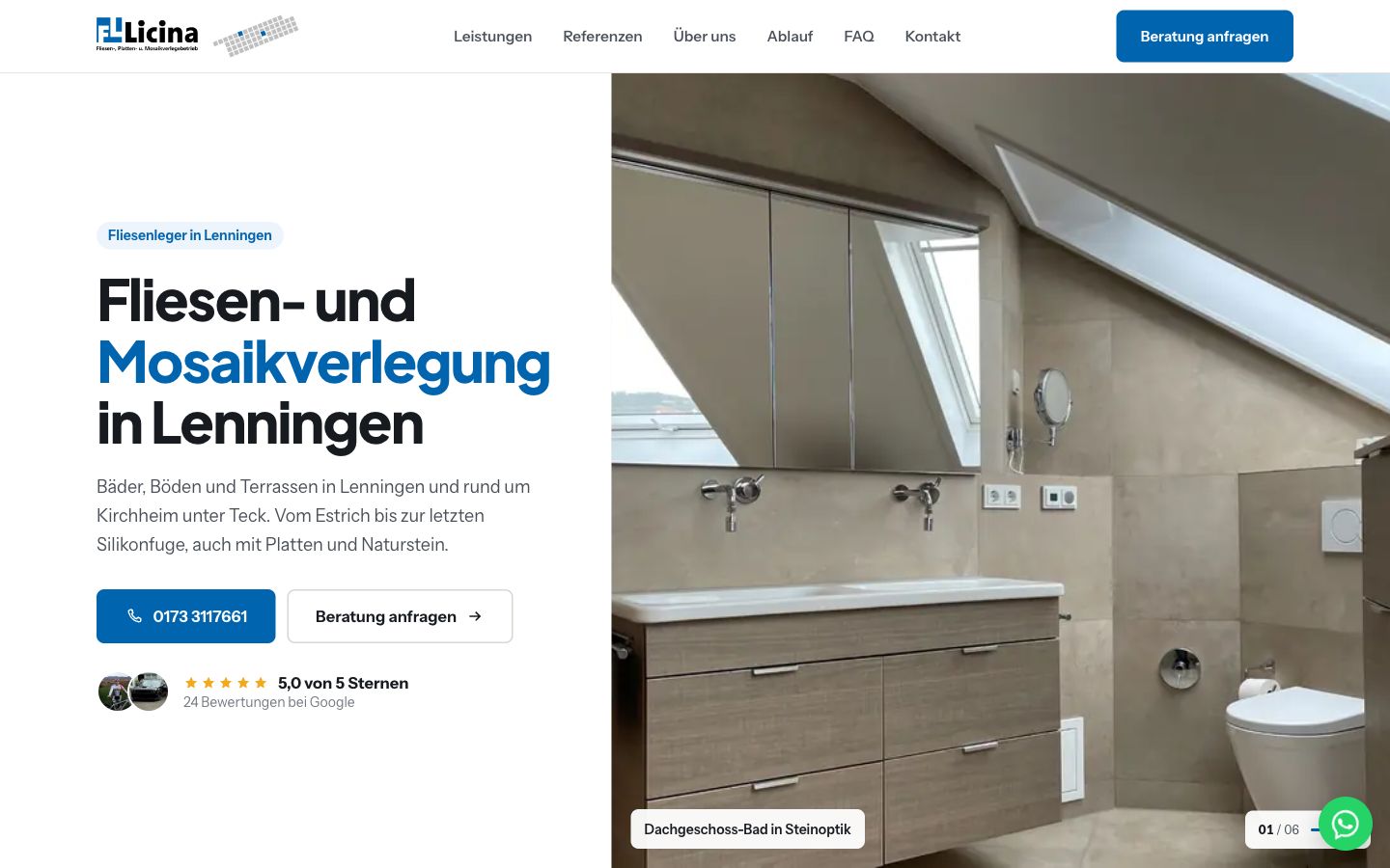 Startseite von Fliesen-Licina, erstellt von Blitzwebsite