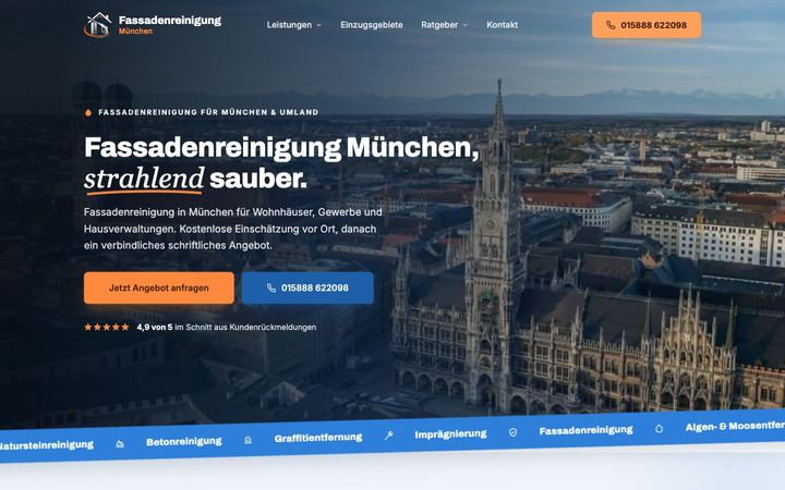 Website von FM Fassadenreinigung, erstellt von Blitzwebsite
