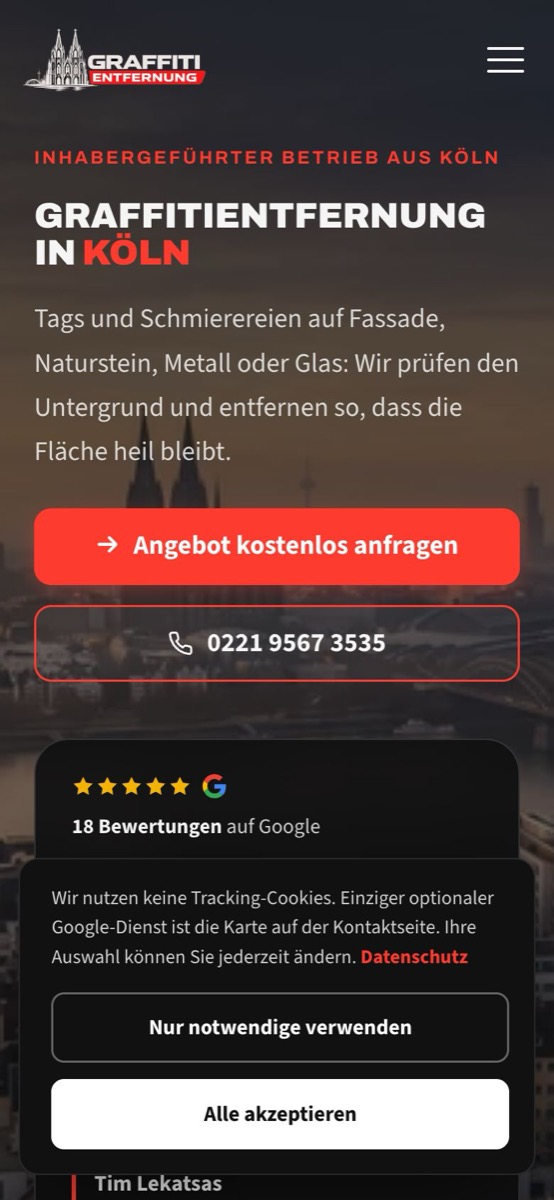 Handy-Ansicht der Website von LK Graffitientfernung
