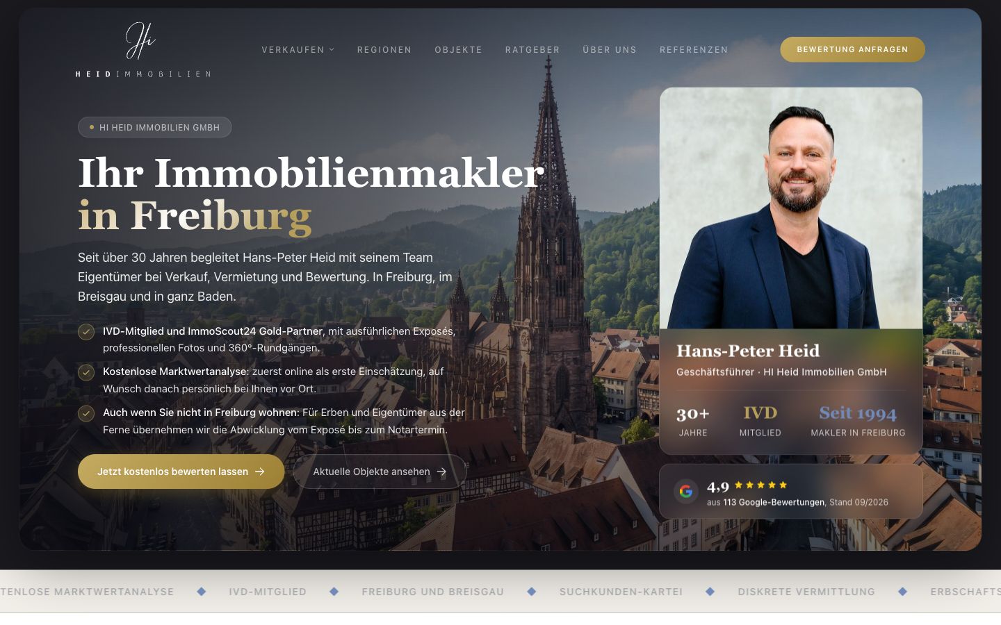 Startseite von Heid Immobilien, erstellt von Blitzwebsite