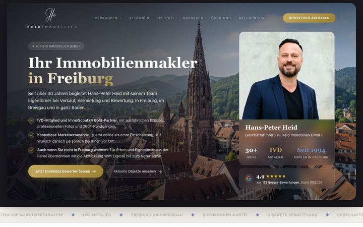 Website von Heid Immobilien, erstellt von Blitzwebsite