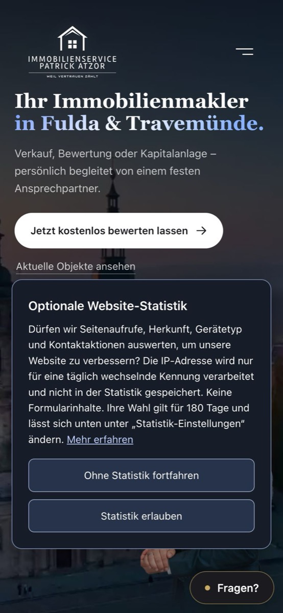 Handy-Ansicht der Website von Immobilienservice Atzor