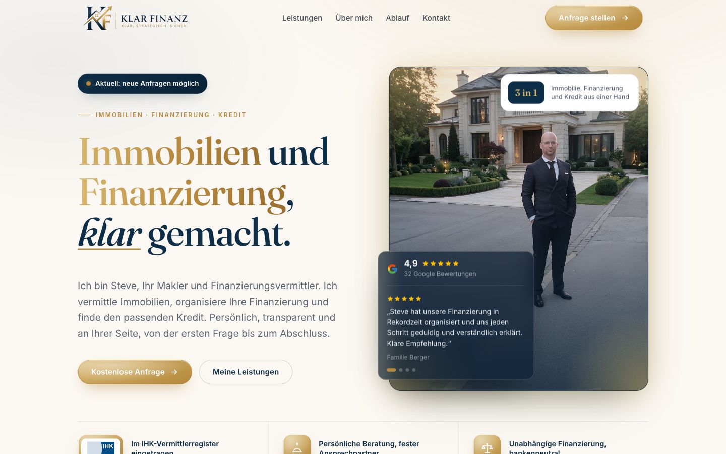 Startseite von Klar Finanz, erstellt von Blitzwebsite