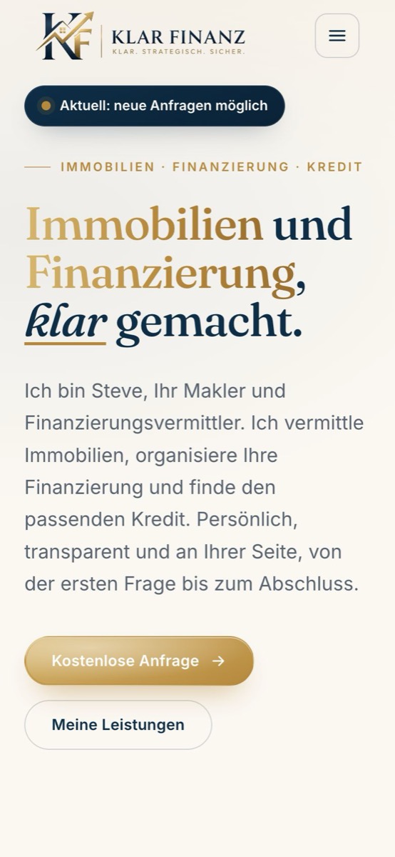Handy-Ansicht der Website von Klar Finanz