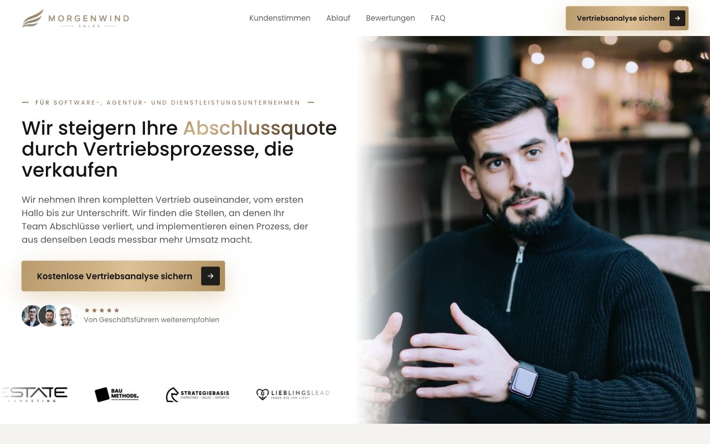 Startseite von Morgenwind, erstellt von Blitzwebsite