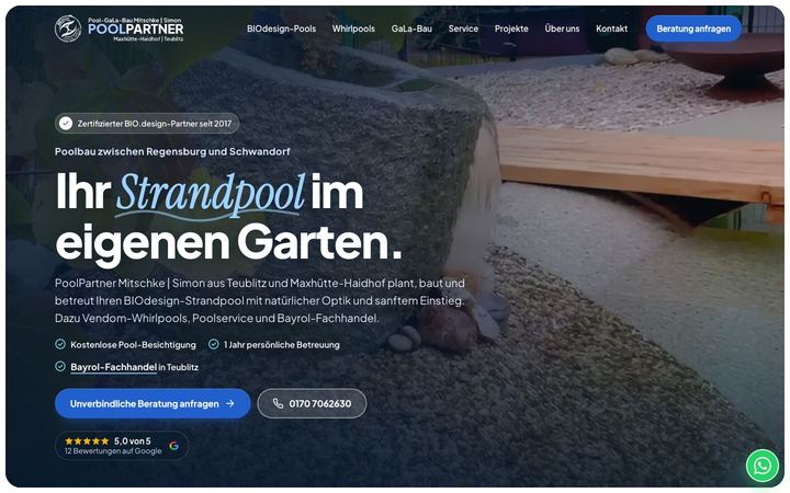 Website von PoolPartner, erstellt von Blitzwebsite