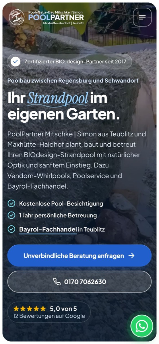 Handy-Ansicht der Website von PoolPartner