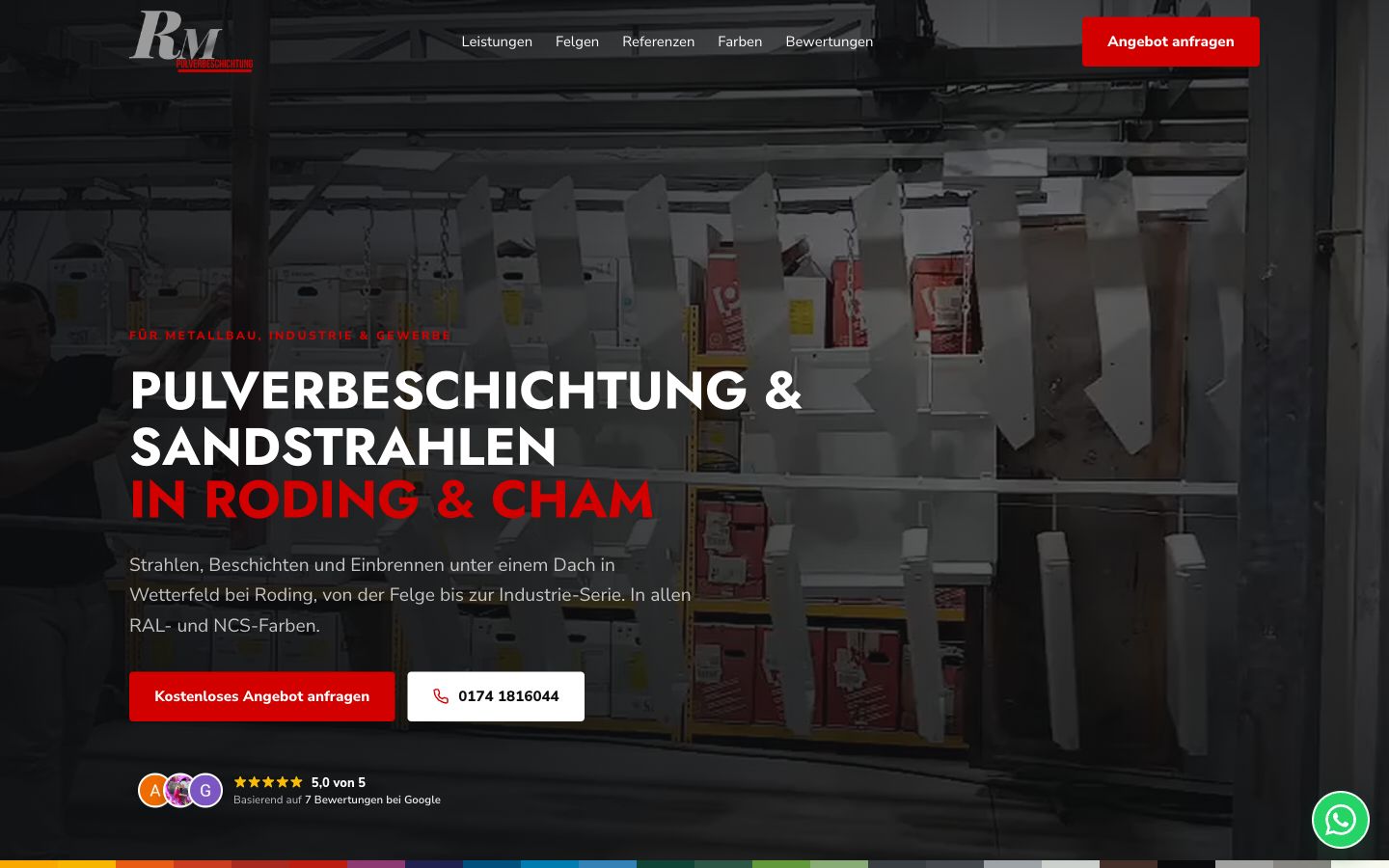 Startseite von RM Pulverbeschichtung, erstellt von Blitzwebsite