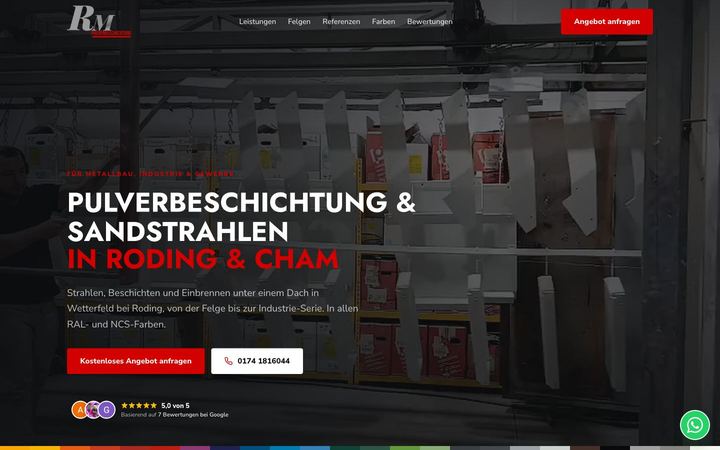 Website von RM Pulverbeschichtung, erstellt von Blitzwebsite