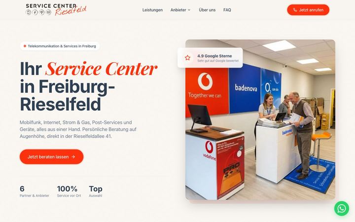 Website von Service Center Rieselfeld, erstellt von Blitzwebsite