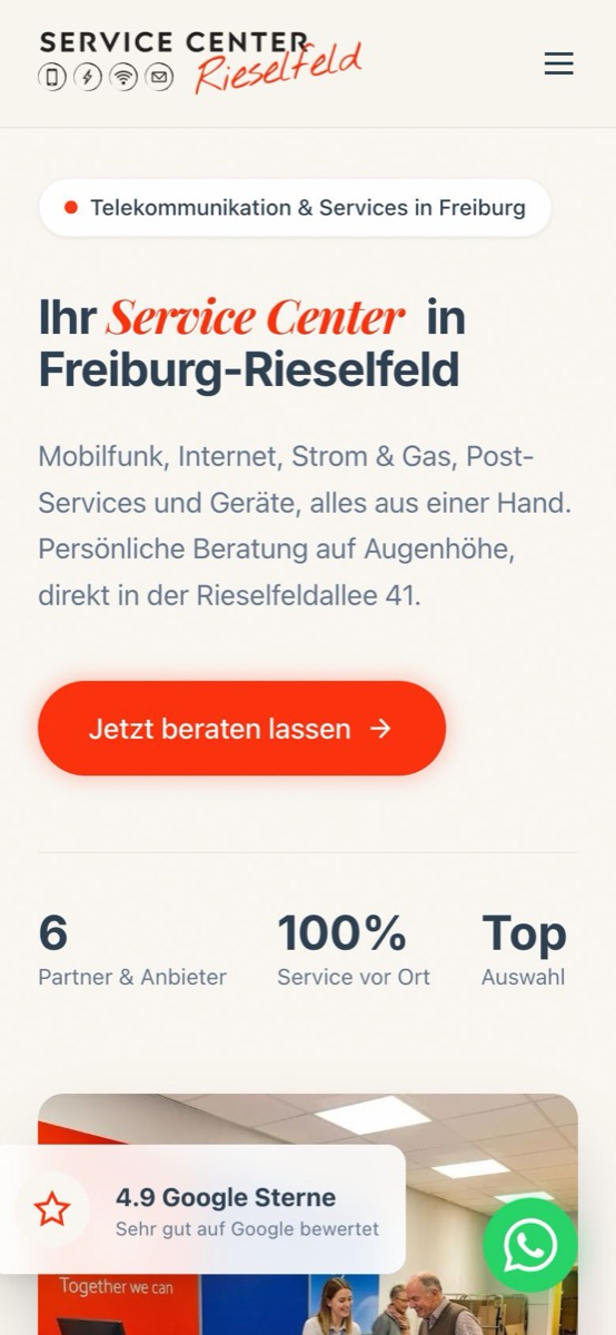 Handy-Ansicht der Website von Service Center Rieselfeld