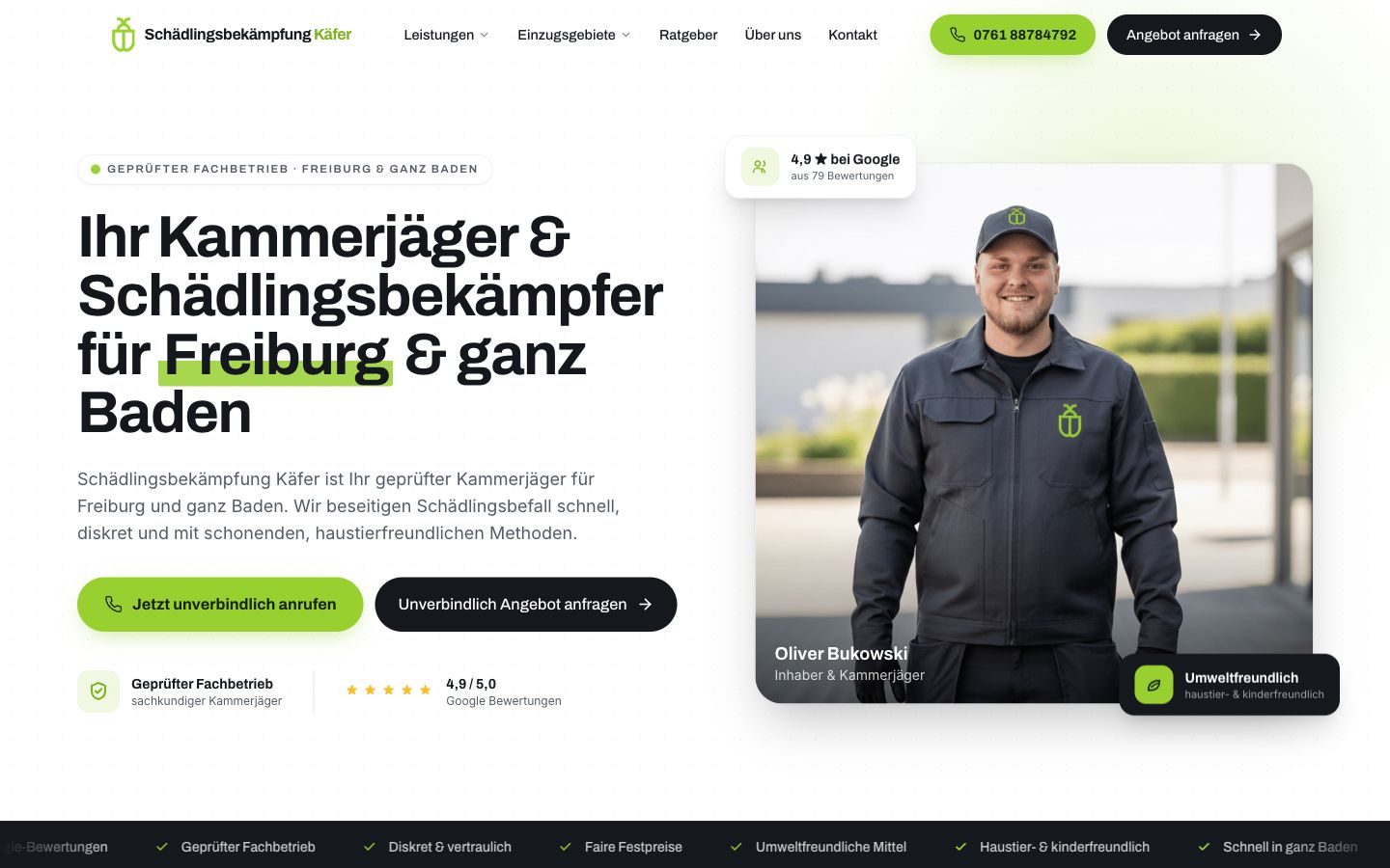Startseite von Schädlingsbekämpfung Käfer, erstellt von Blitzwebsite
