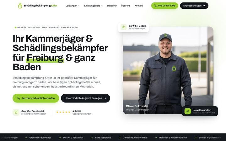 Website von Schädlingsbekämpfung Käfer, erstellt von Blitzwebsite