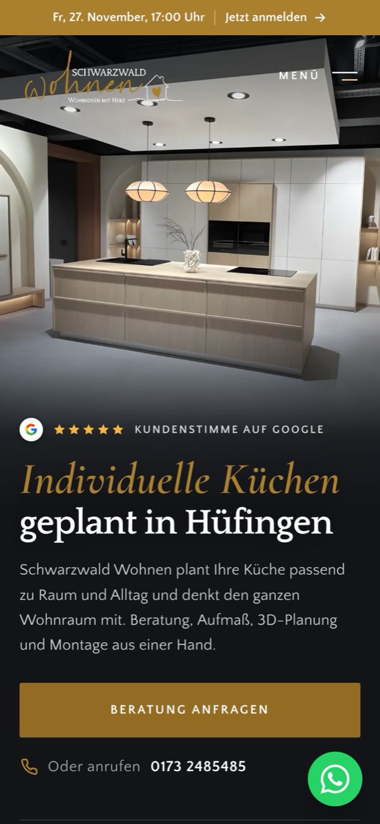 Handy-Ansicht der Website von Schwarzwald Wohnen