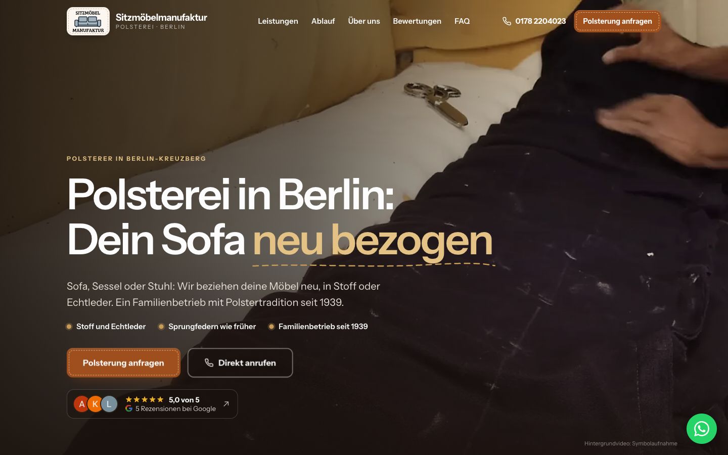 Startseite von Sitzmöbelmanufaktur, erstellt von Blitzwebsite