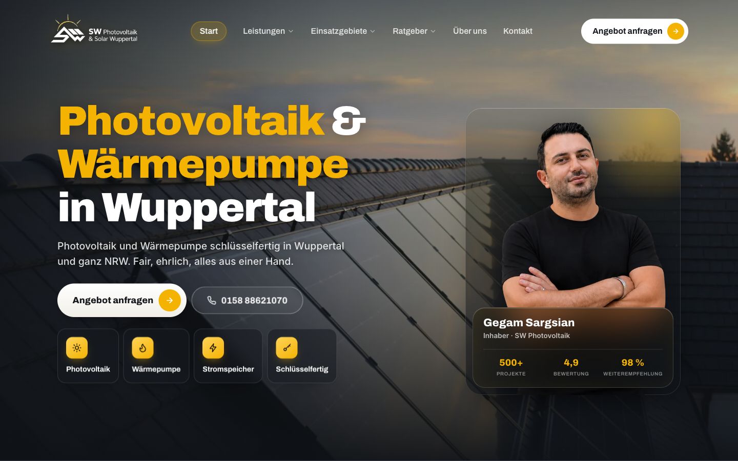 Startseite von SW Photovoltaik, erstellt von Blitzwebsite