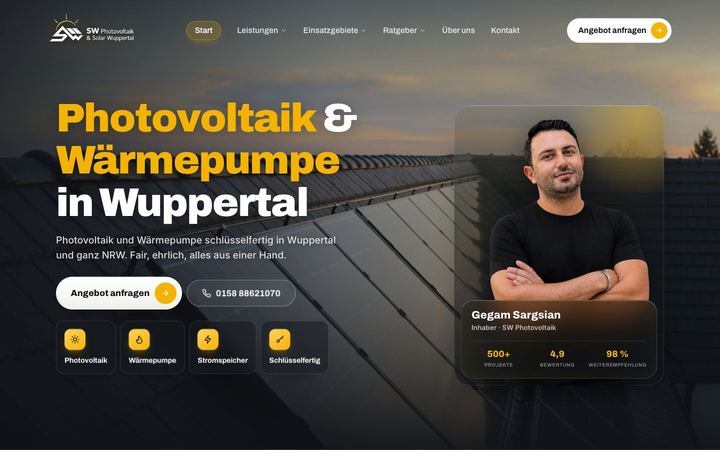 Website von SW Photovoltaik, erstellt von Blitzwebsite