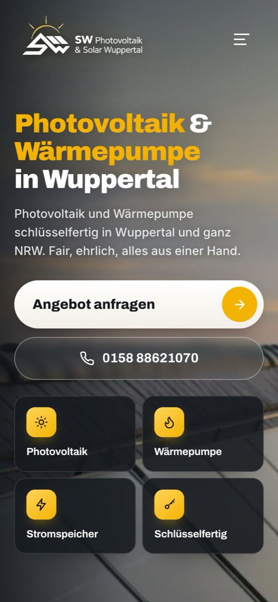 Handy-Ansicht der Website von SW Photovoltaik