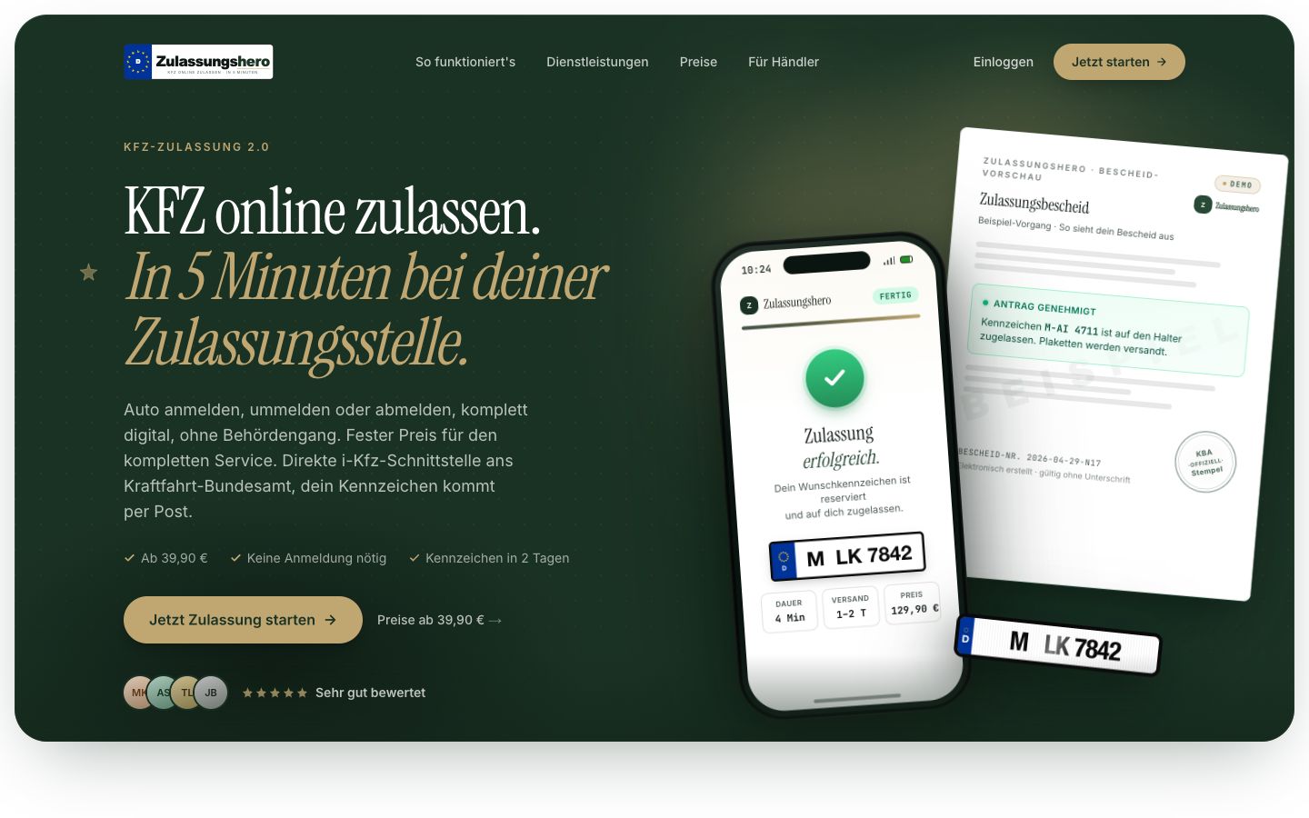 Startseite von Zulassungshero, erstellt von Blitzwebsite