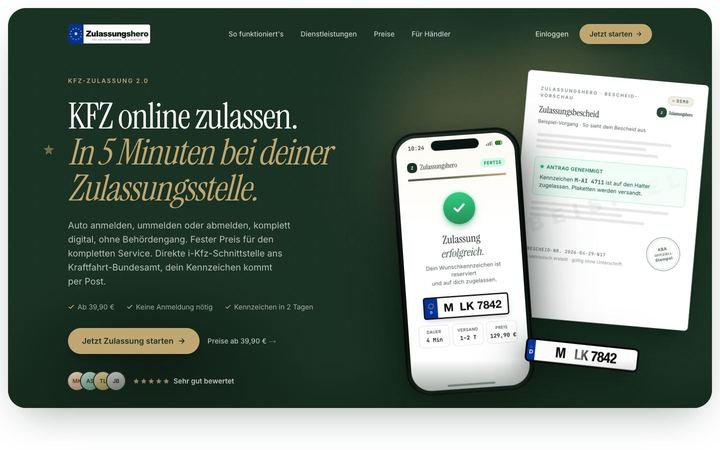 Website von Zulassungshero, erstellt von Blitzwebsite